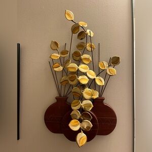 VTG | ‘Hopi Sculpture’ Wood pottery & Brass Leaves Wall Art guc